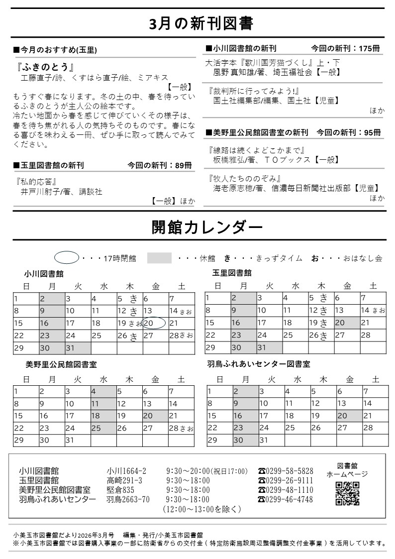 図書館だより3月号裏 図書館だより3月号裏